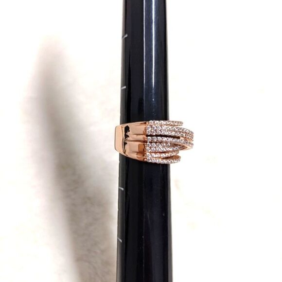 NWOT Cubic Zirconia Multi Layer Row Rose Gold Rhodium over .925 Sterling Ring - Picture 5 of 12